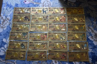 24k Gold Foil Plated Pokemon Banknote Pikachu Complete 24 PCS Collectible Card