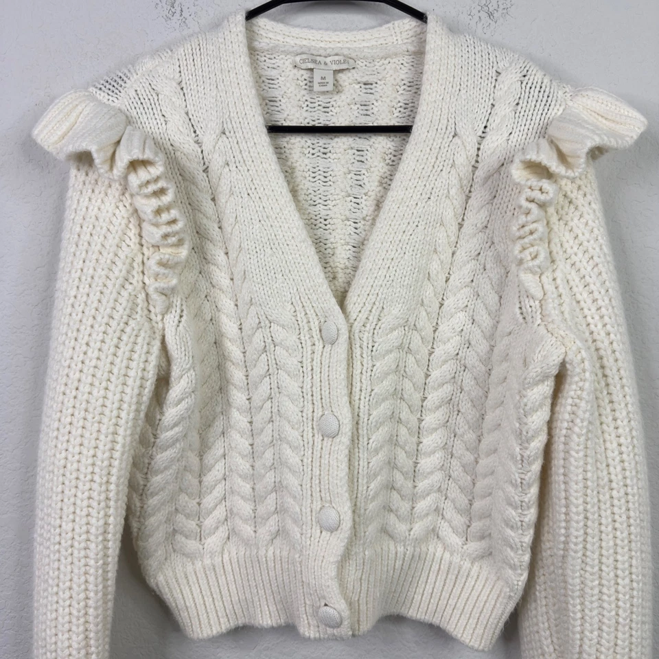 Cárdigan Chelsea & Violeta Mujer M Crema Volantes Grueso Tejido Cottagecore Romántico Foto 3 de 4