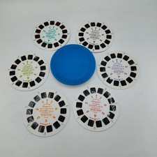1984 View-Master 3-D Trivia Quiz Reels Lot of 7 w/ Blue Storage Case Complete
