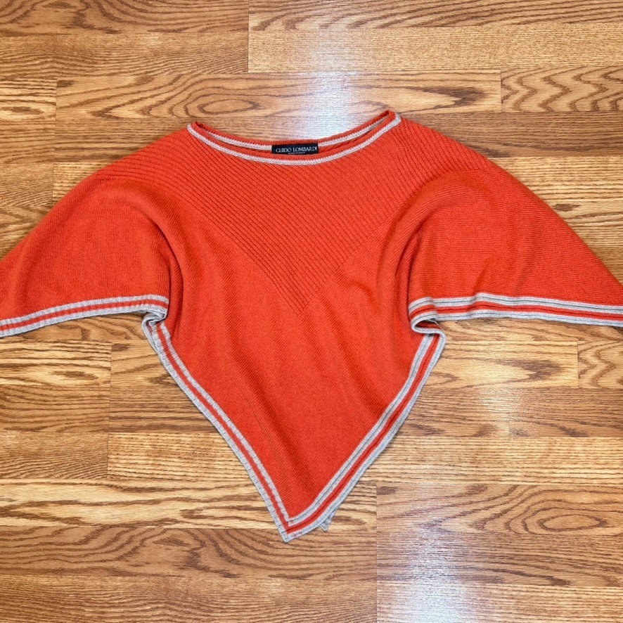Guido Lombardi Italy Sweater Womens One Size Orange Poncho Lagenlook Cabincore