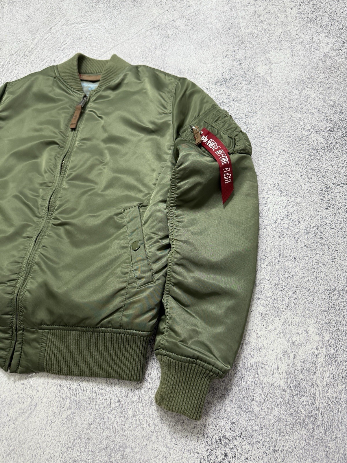 Alpha Industries MA-1 Bomber Flight Jacket Sage Green Orange Lining Women Size L image 3