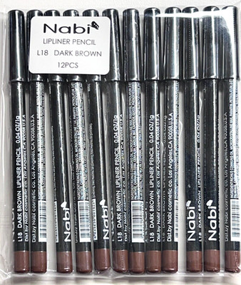 NABI LIPLINER PENCIL, L18 DARK BROWN, 0.04 OZ.  #12 PACK -FREE SHIPPING