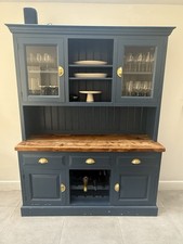 Large Kitchen Dresser  – Navy Blue &  Wood – Brass Handles