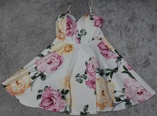 Windsor Short Dress Women's Small White Pink Floral Padded Cups Spaghetti Strap