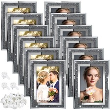 12 Pcs 4 x 6 Inch Picture Frame Set Glitter Glass Photo Frame Mirrored Crysta...