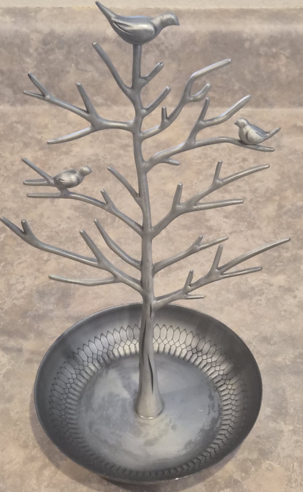 Silver Birds Tree Jewelry Stand Display Earring Necklace Holder Organizer 12 in