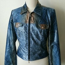 Vertigo Paris Blue Leopard Print Crop Moto Jacket New Medium $335