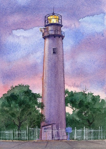 Fenwick Island Lighthouse Delaware stampe artistiche ad acquerello opaco - Foto 1 di 2