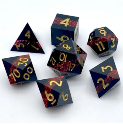 Ruby Vein Sharp Edged Resin 7 Dice Set Poly RPG DnD Dungeons Dragons AD&D Dispel