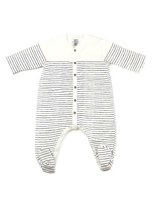 Petit Bateau girl kids baby warm jumpsuit white navy strip blue 3 month 34059