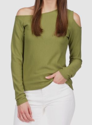 $88 Michael Kors Women's Green Cold Shoulder Top Petite Size PL