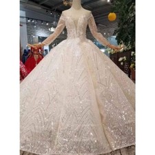 Wedding dress Size 8-10 ball gown shimmer beaded lace shiny cinderella Brand New