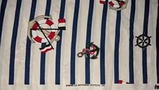Marcus Bros Textiles Blue Stripe Anchor Ship Helm Wheel Cotton Fabric 92"l x 44w