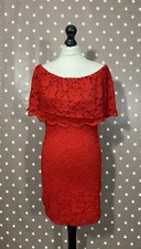 Red Lace Off The Shoulders Bodycon Mini Dress Size 12-14