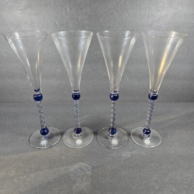 4 Vintage Martini & Rossi, Millennium 2000, crystal Art Glass Champagne Flutes