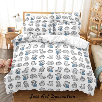 3D Cat Cartoon Pattern Quilt Cover Set Bedding Sets Pillowcases Queen