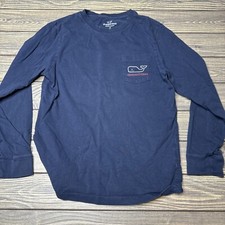 Vineyard Vines Navy Blue Long Sleeve T-Shirt Pink Whale Santa Hat Unisex Kids S