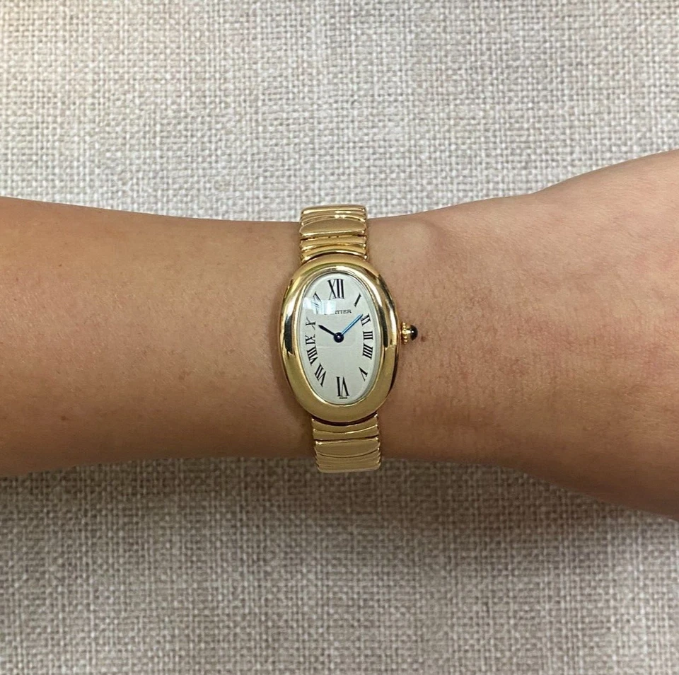 Cartier Baignoire 18k Yellow Gold Ivory Dial Ladies Quartz Watch W1506056 1952 - Image 4 of 4