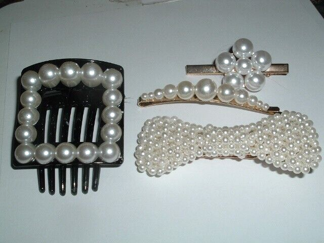 WHITE PEARL CLAW CLIP BOW CLIP BOBBY PIN AND HAIR CLIP NWT