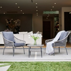 3 Piece Gray Resin Rattan Patio Seating Bistro Furniture Set Outdoor Home
