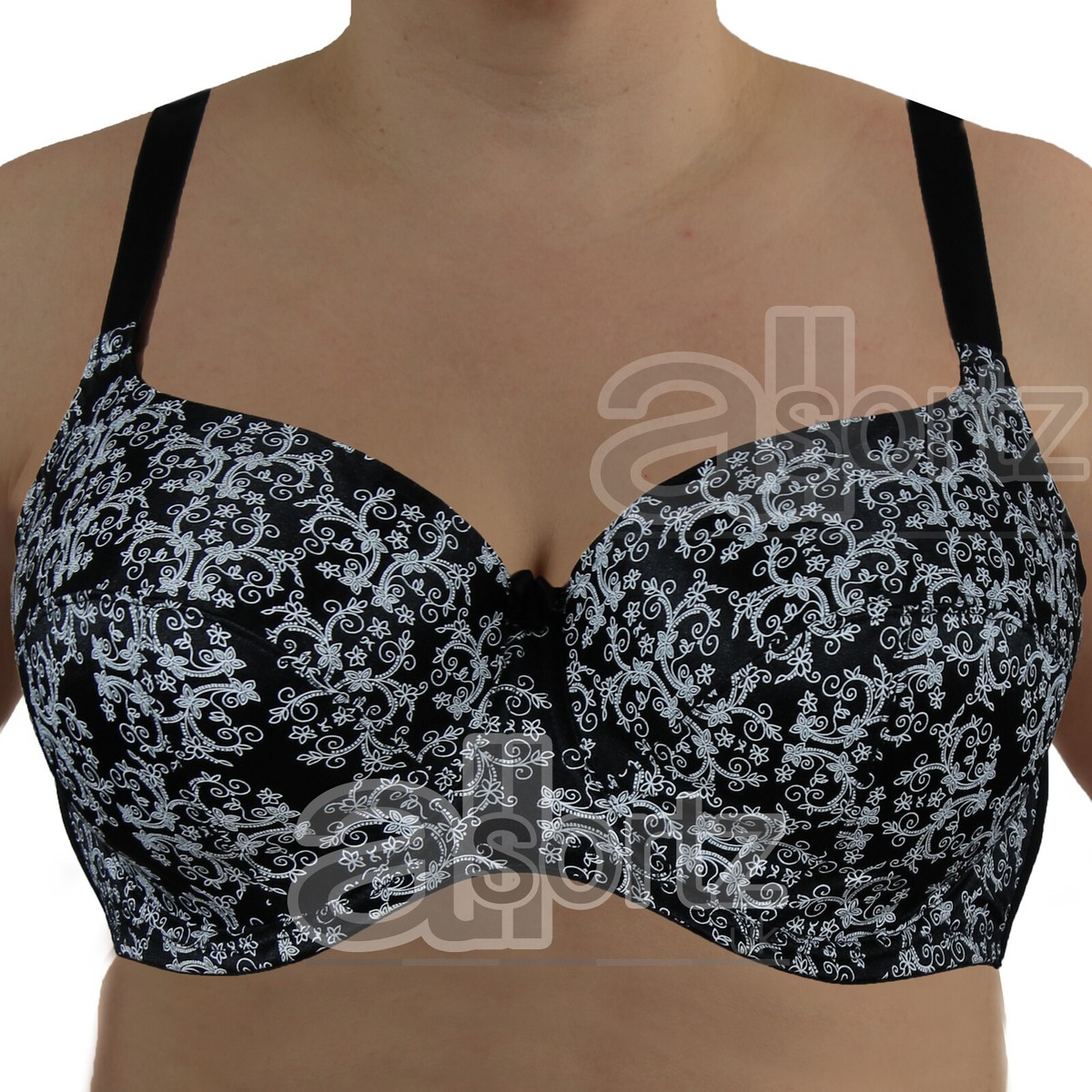 Ladies Black & White Luxury Bra Paisley Underwired Firm Hold Large