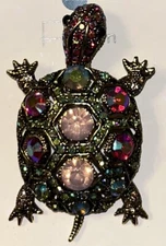 Retro Gold-tone Rainbow Rhinestone Tibetan Tortoise Brooch. NWT.