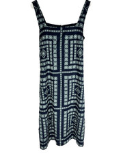 ANN TAYLOR LOFT Dress Size 12 Blue Floral Retro Design Lined With Belt Cotton