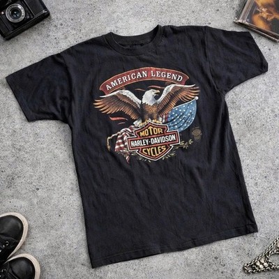 Vintage 80 s Harley Eagle & USA Flag Trendy Davidson Graphic Cotton Unisex Tee