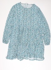 Pebble Bay Damen blau geometrisches Polyester A-Linie Gr&ouml;&szlig;e 18 Rundhalsausschnitt Knopf