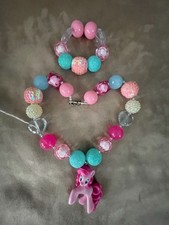 Handmade My Little Pony Pinkie Pie Beaded Necklace and Bracelet Jewelry Set