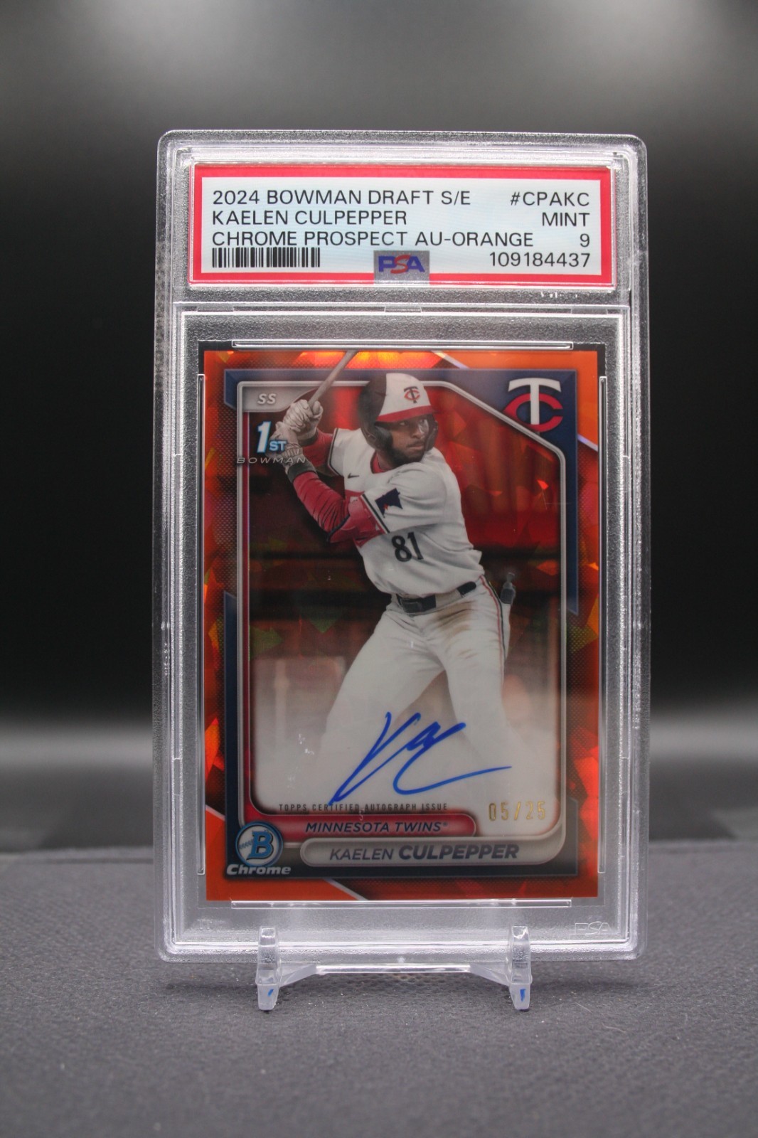 2024 Bowman Draft Kaelen Culpepper 1st Bowman Orange Sapphire Auto /25 PSA 9