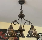 Vintage Tiffany Style Stained Glass Hanging Chandelier 3 Lights Metal Frame