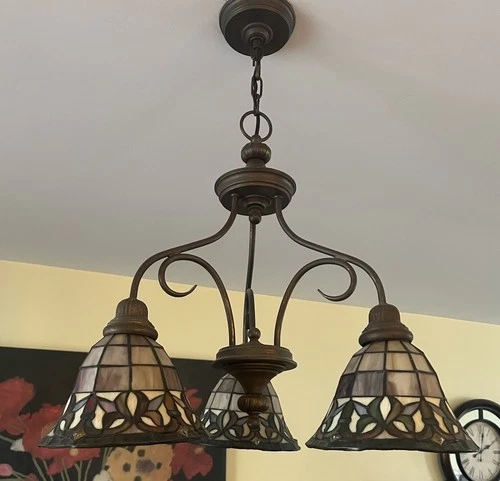 Vintage Tiffany Style Stained Glass Hanging Chandelier 3 Lights Metal Frame