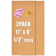 17x8 Cork Board Tiles Bulletin Board, 1/2 Thick Self-Adhesive Cork Boards for...