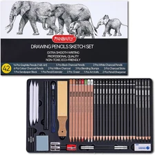 PANDAFLY Drawing Sketching Pencil Set, 42 Pack Pro Art Pencil Kit with Graphite 