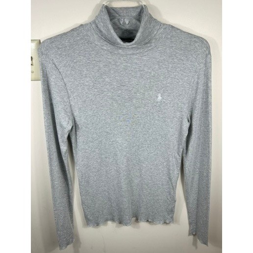 Ralph Lauren Sport Turtleneck Women XL Gray Pima Cotton Lyocell Logo Old Money