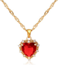 Crystal Love Heart Necklace for Women 14K Gold Plated with Birthstone Charm Pend