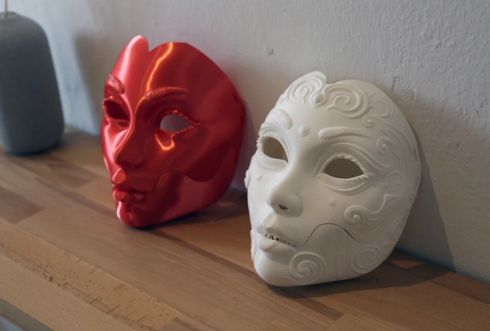 Working Geisha Mask  - maschera cosplay geisha horror e fantasy - con bocca apri - Immagine 3 di 4