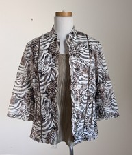 Chico's Linen Blend Abstract Animal Print Open Front Ruffle Edge Jacket - 3 L/XL