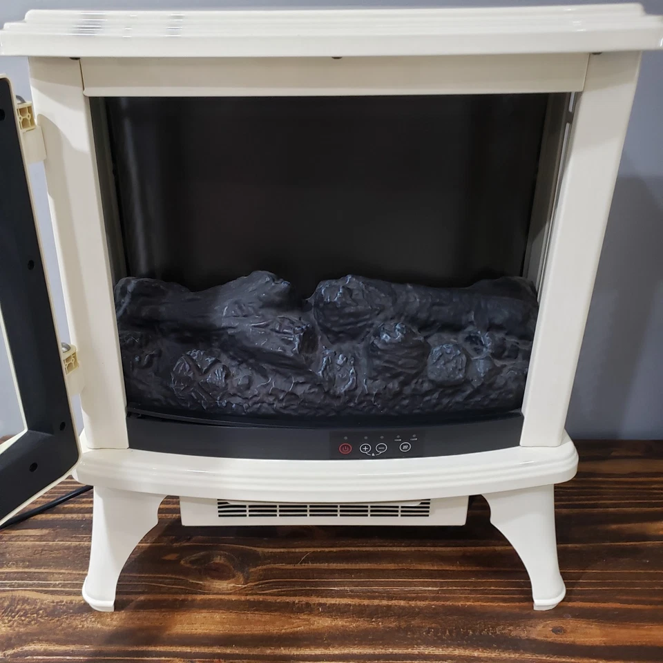 Chimenea Eléctrica Independiente Estufa Calentador con Efecto Llama 3D, Crema Probada  Foto 2 de 4