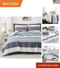 Queen Quilt Bedding Set Sage Green, 3 Pieces Striped Bedspreads