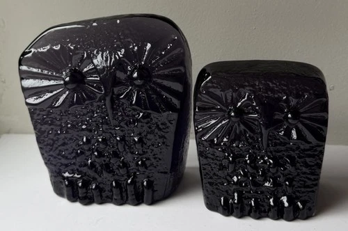 Blenko Glass Co LOT 2 Large & Small Owl Critter 6402P Paperweight 2025 PURPLE