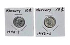 1942-1943 (S) Mercury Dime 2 Coin Lot, AU+, 90% Silver, Uncleaned/Original Pics
