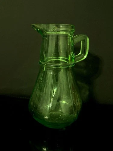 Uranium Glass Syrup Pitcher Hazel Atlas Glows Green Vaseline Depression