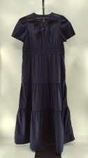Quince 100% Organic Cotton Poplin Tiered Maxi Dress Navy Basic Sleeved XL