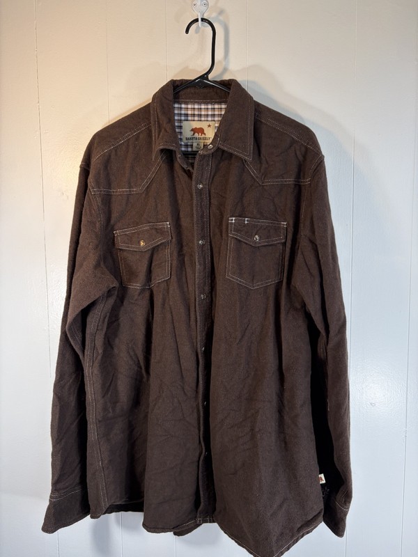 Mens Dakota Grizzly Western Shirt L Solid Brown L/S Cotton Snap Flannel Rodeo
