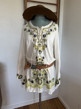 Free People Boho Floral Embroidered Tunic Mini Dress Size 10