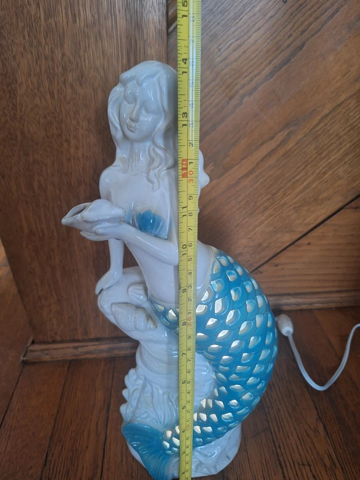 Mesa Sirena Acento Cerámica Luz Nocturna Playa Náutica Escala Abierta Patrón Cola Foto 3 de 4