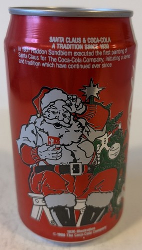 12oz.COKE CAN ( SANTA IN CHAIR. WHITH COKE AND TREE ) EMPTY TOP OPENED 