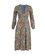 Rixo V-Neck Long Sleeve Midi Dress In Print Silk Women Multicolor S